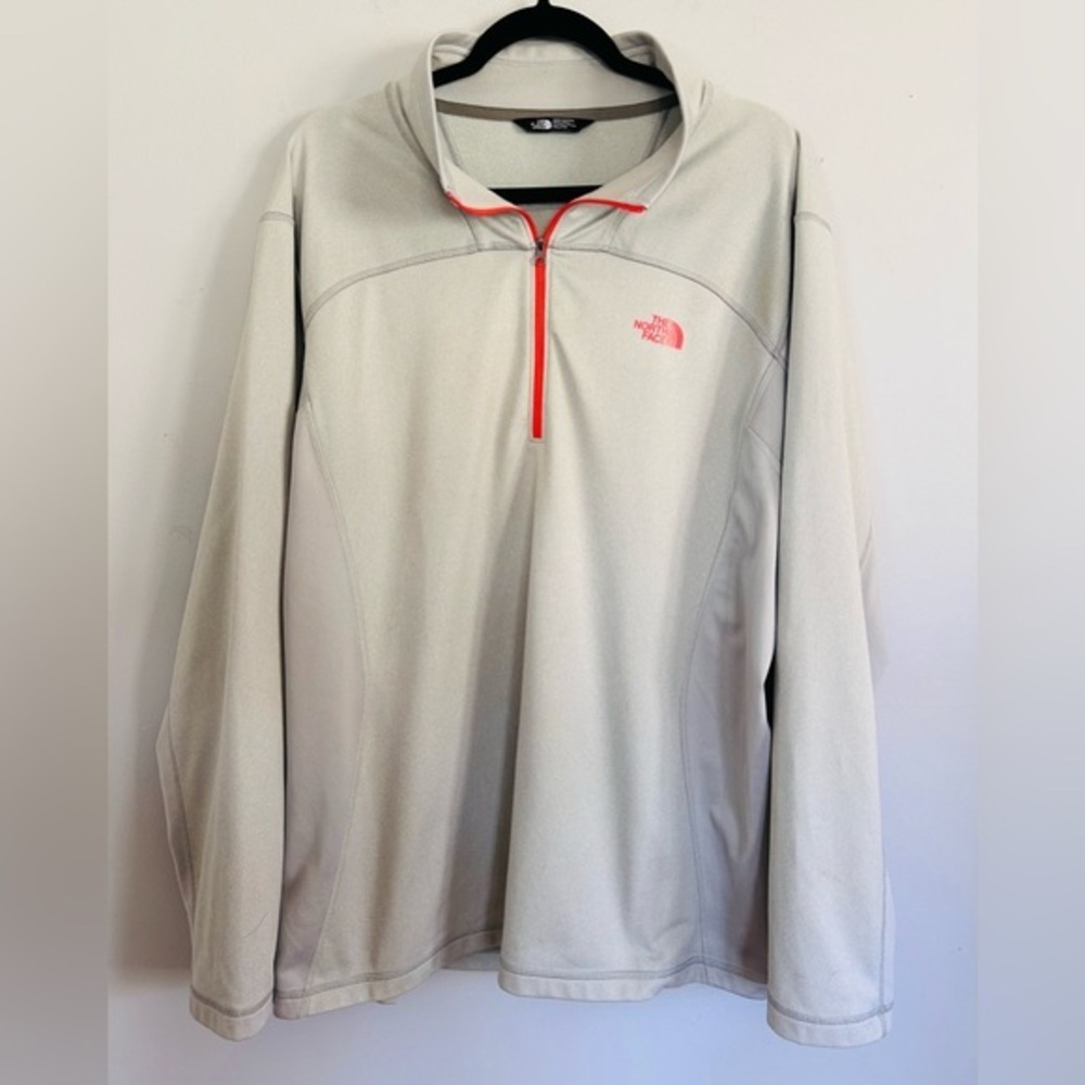 The North Face 1/4 Zip Pullover XXL Gray Neon Logo Fleece Hiking Outdoors
